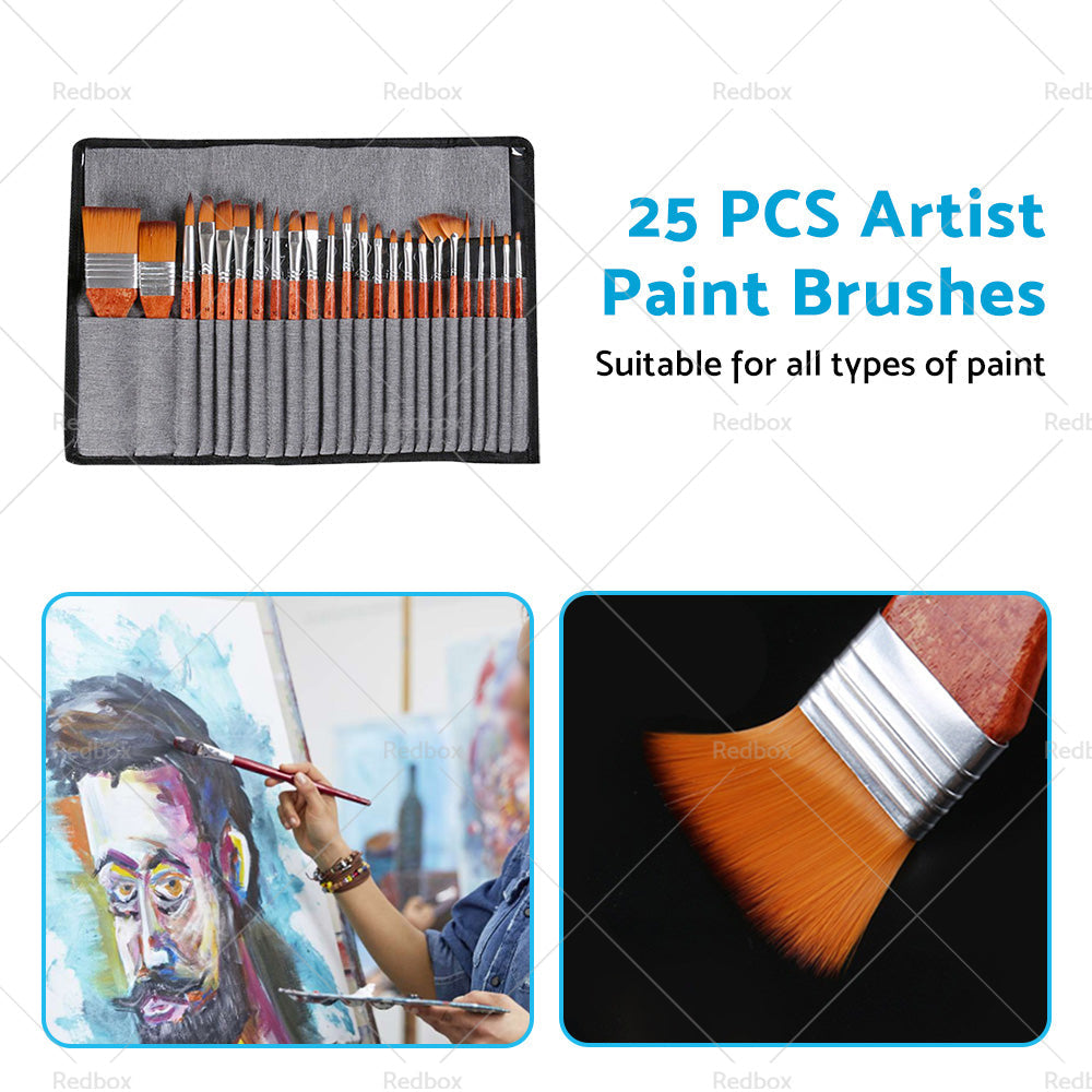 25 Pcs Artist Paint Brushes Watercolour Acrylic Oil Painting Brush With Case Set-4