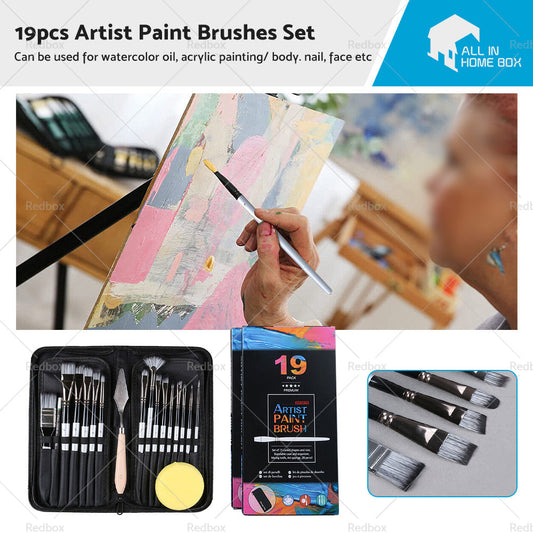 19PCS Artist Paint Brushes Set Watercolour Acrylic Oil Painting Sponge Brush-0