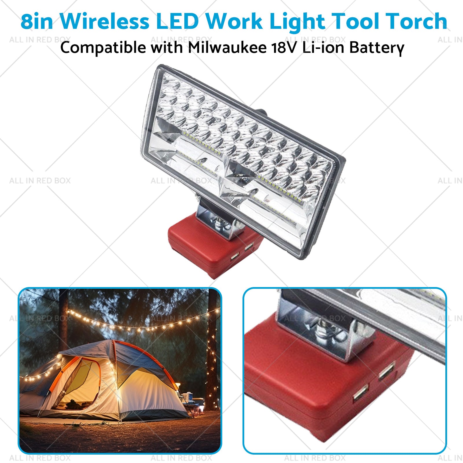 8in LED Work Light Tool Torch Wireless Suitable for Milwaukee 18V Li-ion Battery-2