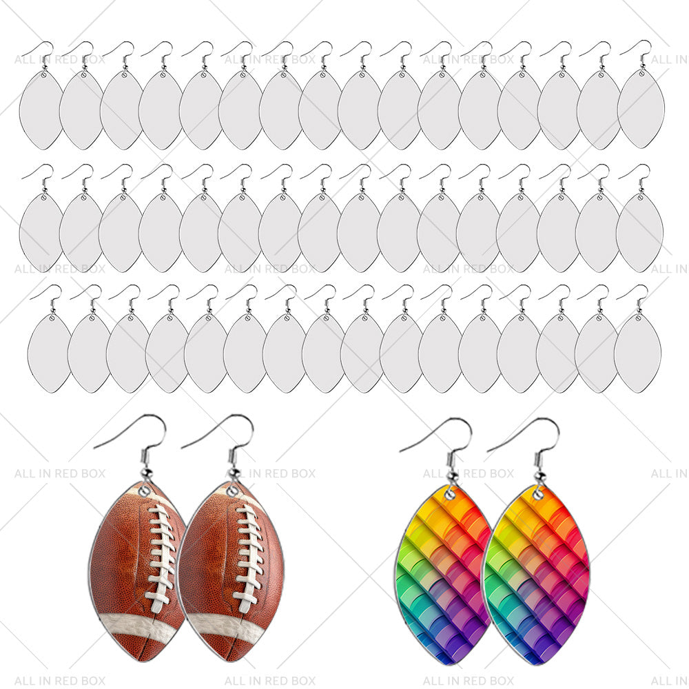 48PCS Sublimation Blank MDF Rugby Earring Double-Sided w  Hook and Jump Ring DIY-2