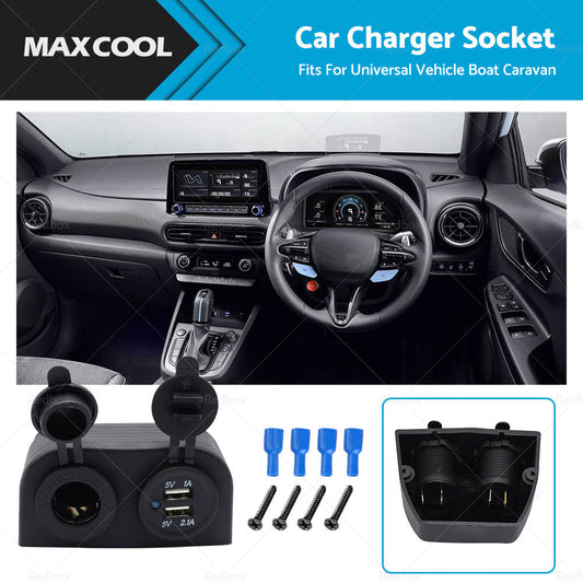 12V Dual USB Port Charger Socket Mount Panel Adapter Fits For Car Boat Caravan-0