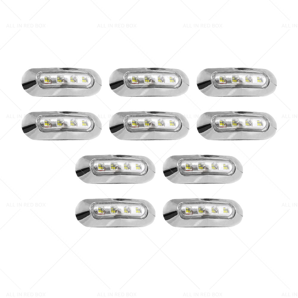 10X White 4 LED Side Marker Lamp Clearance Light Truck Trailer Lorry Chrome Lamp-3