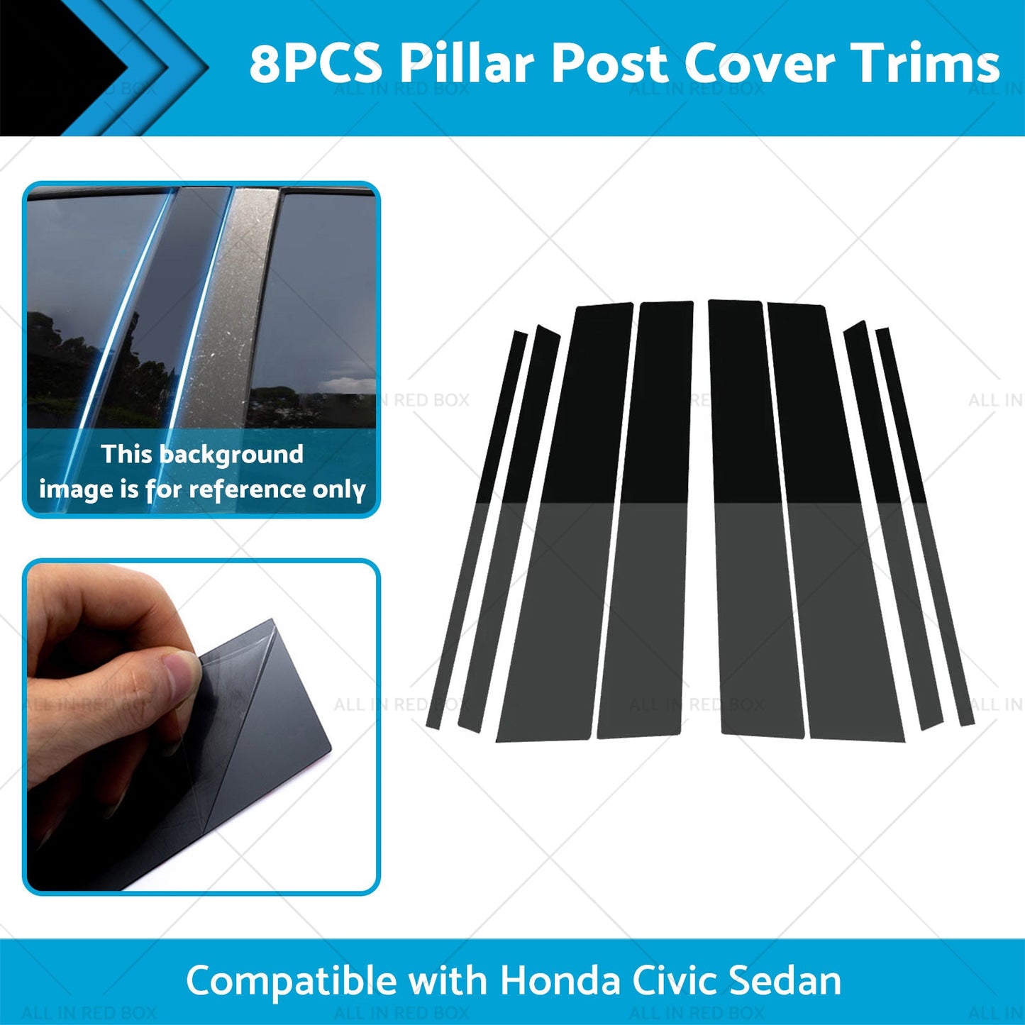 8PCS Black Pillar Post Cover Trims Suitable for Honda Civic Sedan 12-15-1