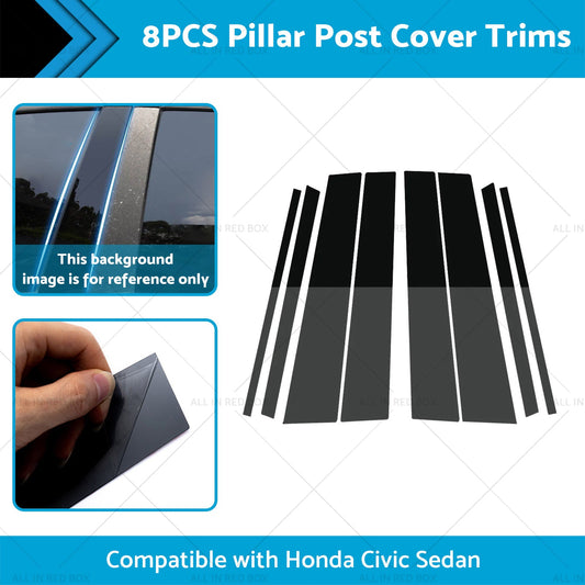 8PCS Black Pillar Post Cover Trims Suitable for Honda Civic Sedan 12-15-1