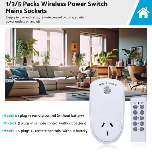 1/3/5 Pack Home Wireless Power Switch Mains Sockets & Remote Controllers AU Plug-0