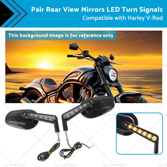 2x Rear View Mirrors LED Turn Signals Muscle Suitablefor Harley Davidson V-Rod-0