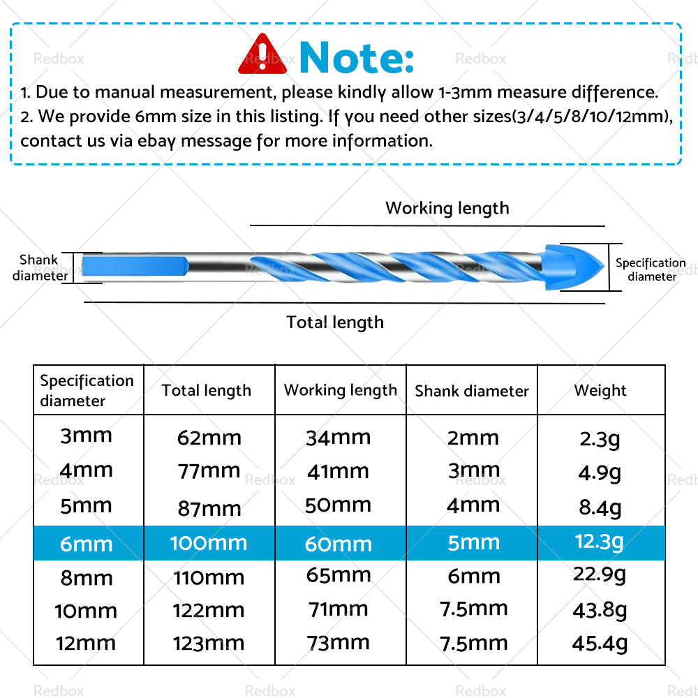 10PCS 6mm Tungsten Carbide Drill Bit Set For Porcelain Tile Concrete Brick Glass-2