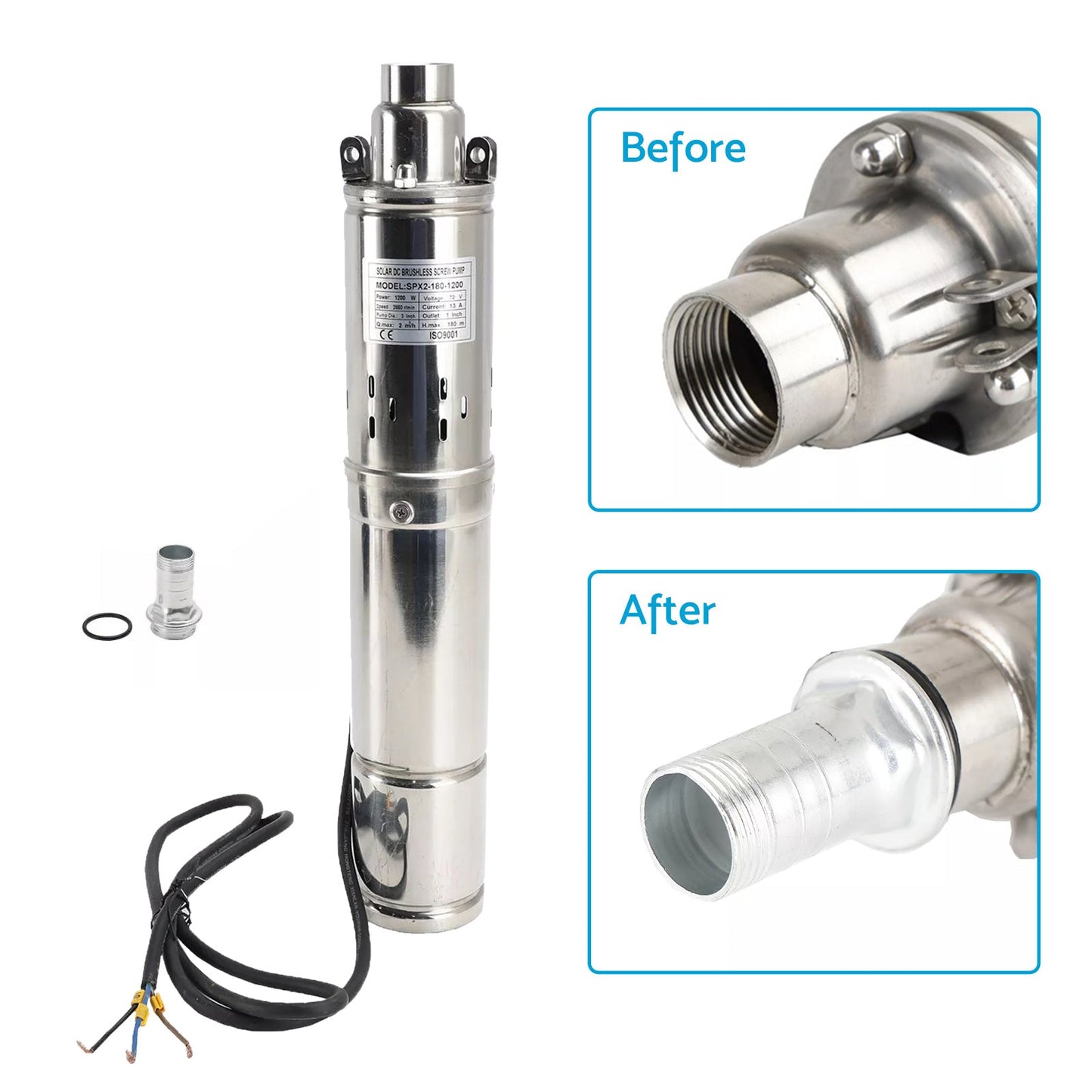 48V 750W MPPT Solar Water Pump 3in Screw Submersible Bore Pump Deep Well 140M-2