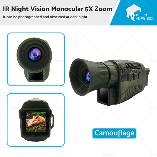 IR Night Vision Monocular 5X Zoom Telescope Digital HD Camera Hunting Video 4K-0