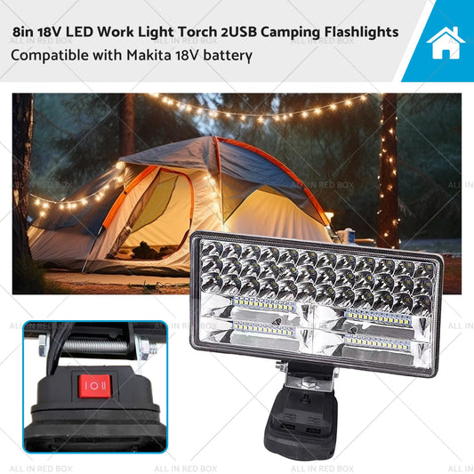 18V 8in LED Work Light Torch Camping Flashlights 2USB Suitablefor Makita Battery-0