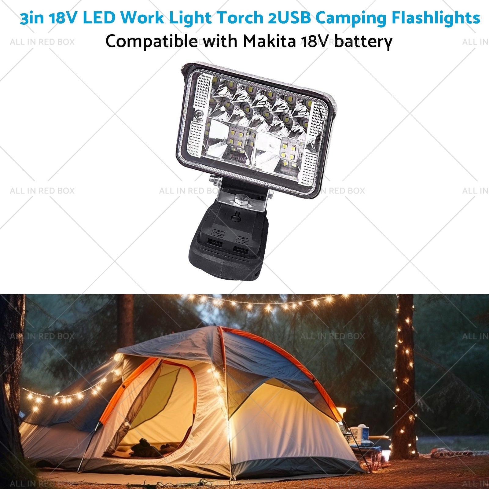 3in 18V LED Work Light Torch Camping Flashlights 2USB Suitablefor Makita Battery-3