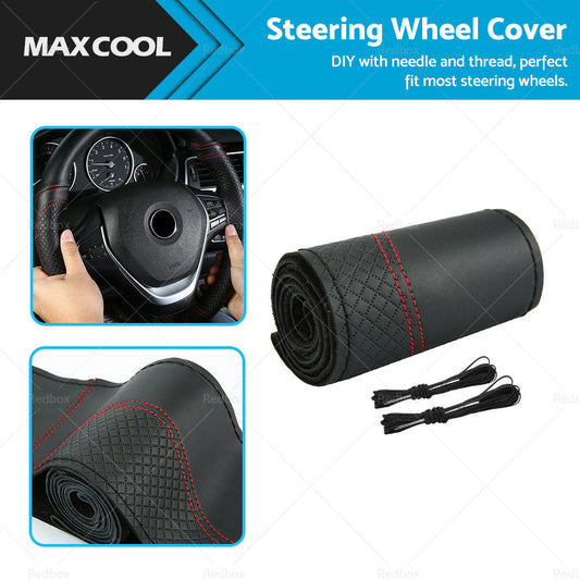 Premium Leather DIY Car Steering Wheel Cover Auto Protection Needle 38cm-0