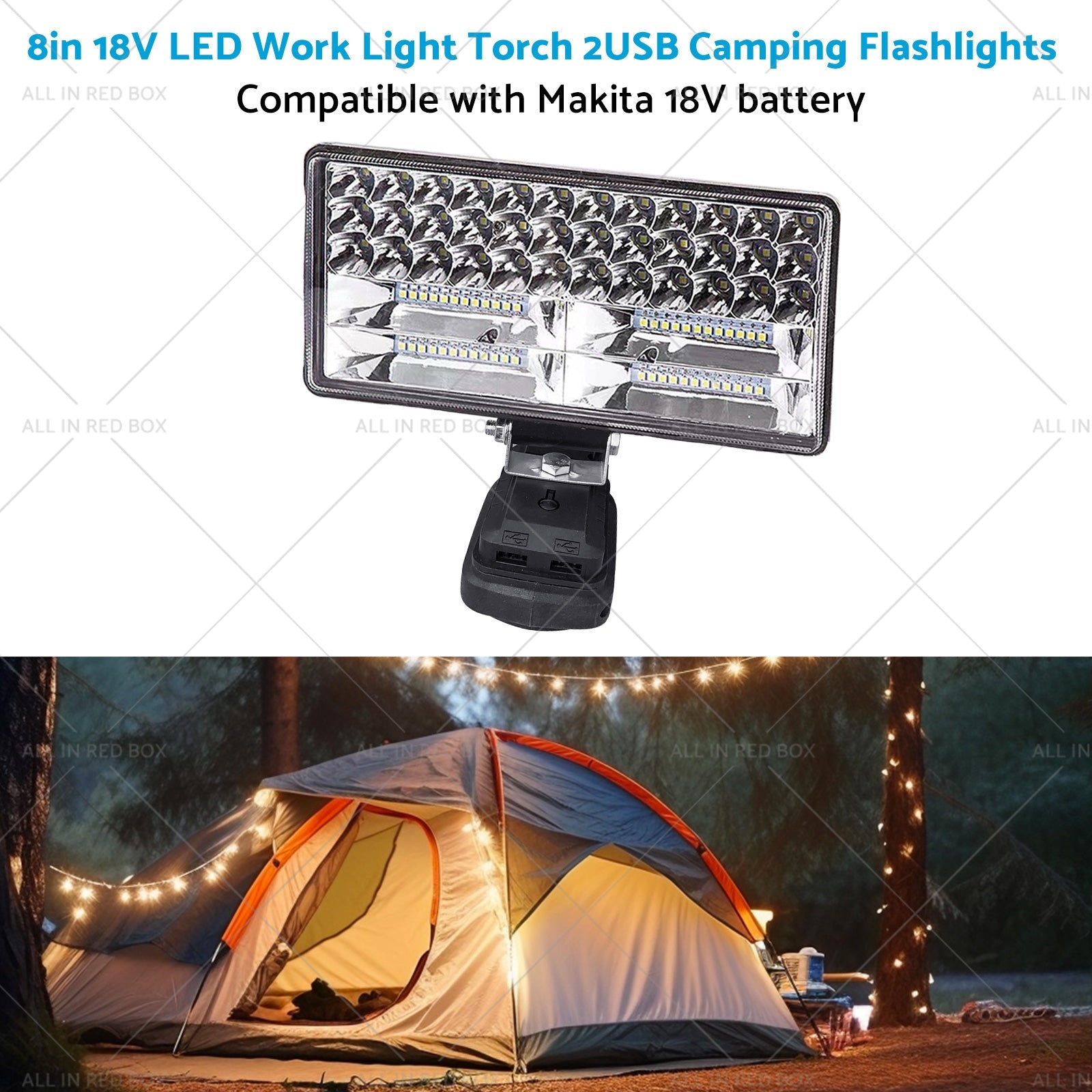 18V 8in LED Work Light Torch Camping Flashlights 2USB Suitablefor Makita Battery-3