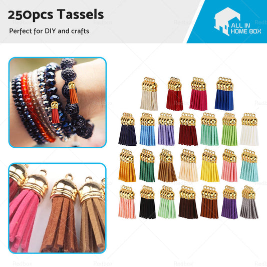 250PCS Keychain Ring Tassels Bulk Colored Leather Tassel Pendants Jewelry DIY-0