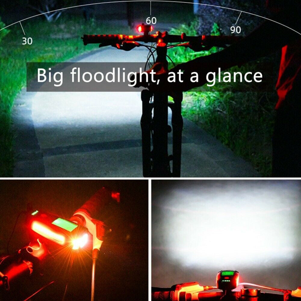 USB Rechargeable LED Bicycle Headlight Bike Front Head Light w or  Horn Speedometer-2