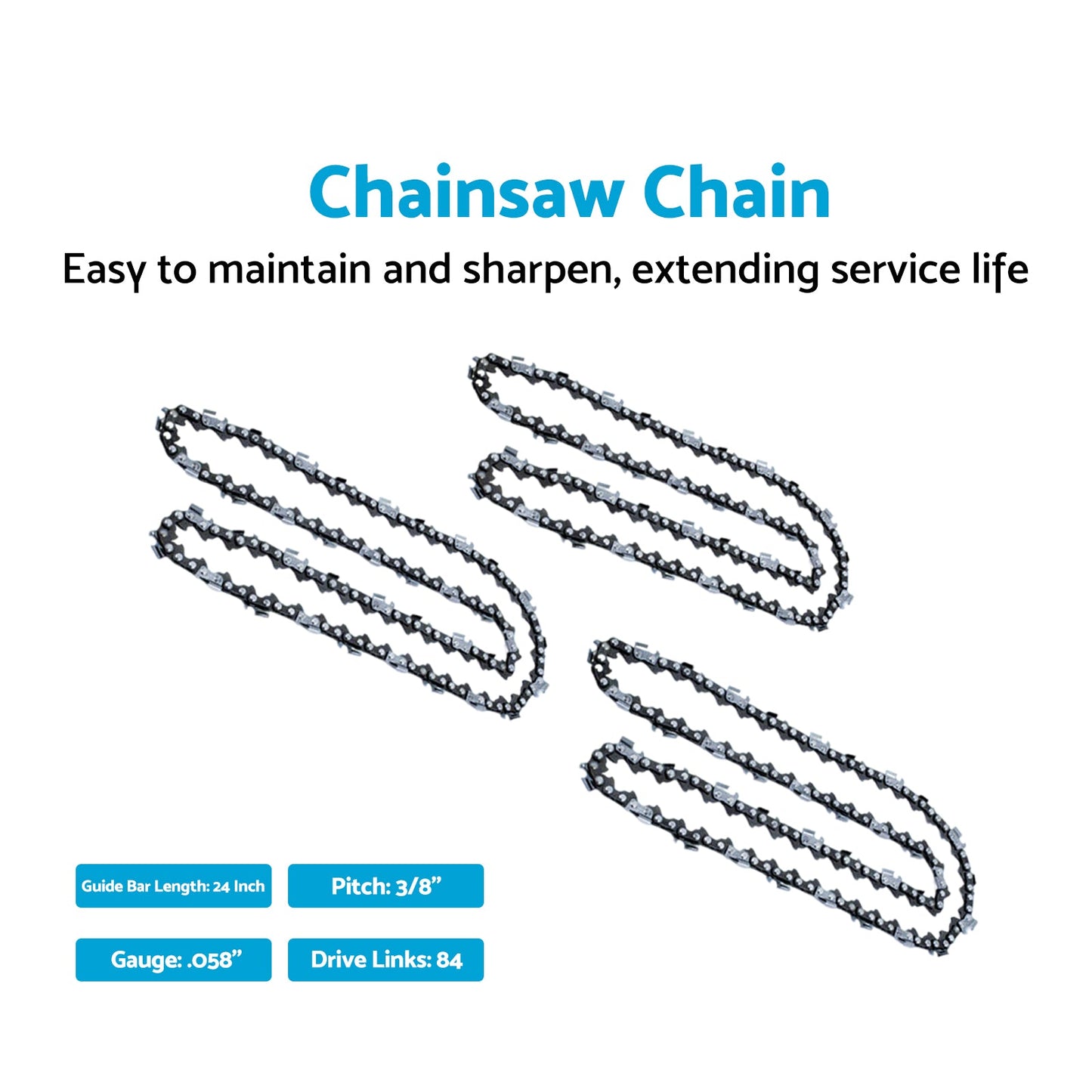 3x 24'' 3/8 .058 84DL Chainsaw Chain Suitable For Husqvarna 64 65 66 70 185 260-5