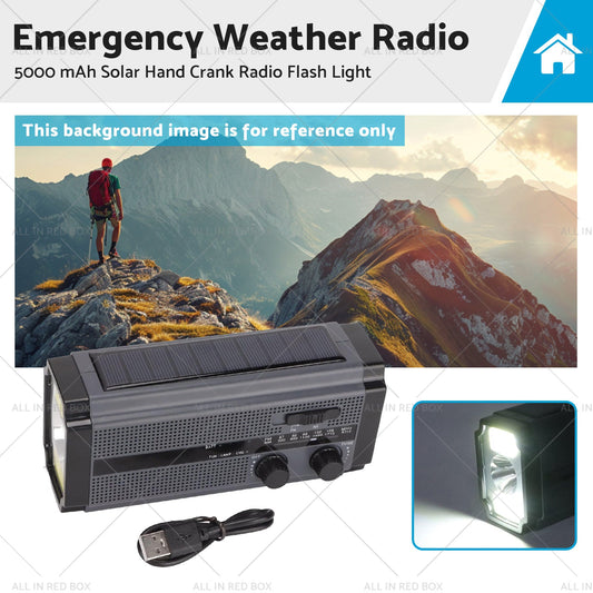 Solar Hand Crank Radio Emergency Weather 5000mAh Power Bank Flash Light Black-0