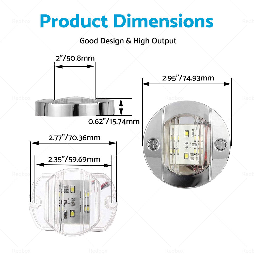 4X Round LED Marine Boat Cabin Deck Walkway Courtesy Lights White Stern Light-3