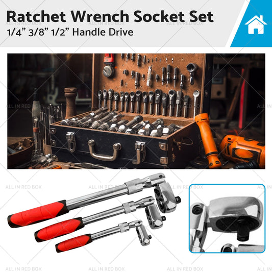 3x Ratchet Wrench Socket Set 1 4inch 3 8inch 1 2inch Handle Drive 72 Teeth Quick Release-0