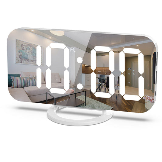 Digital Alarm Clock Mirror LED Display Snooze Function Dim Mode Wall Bedroom-0
