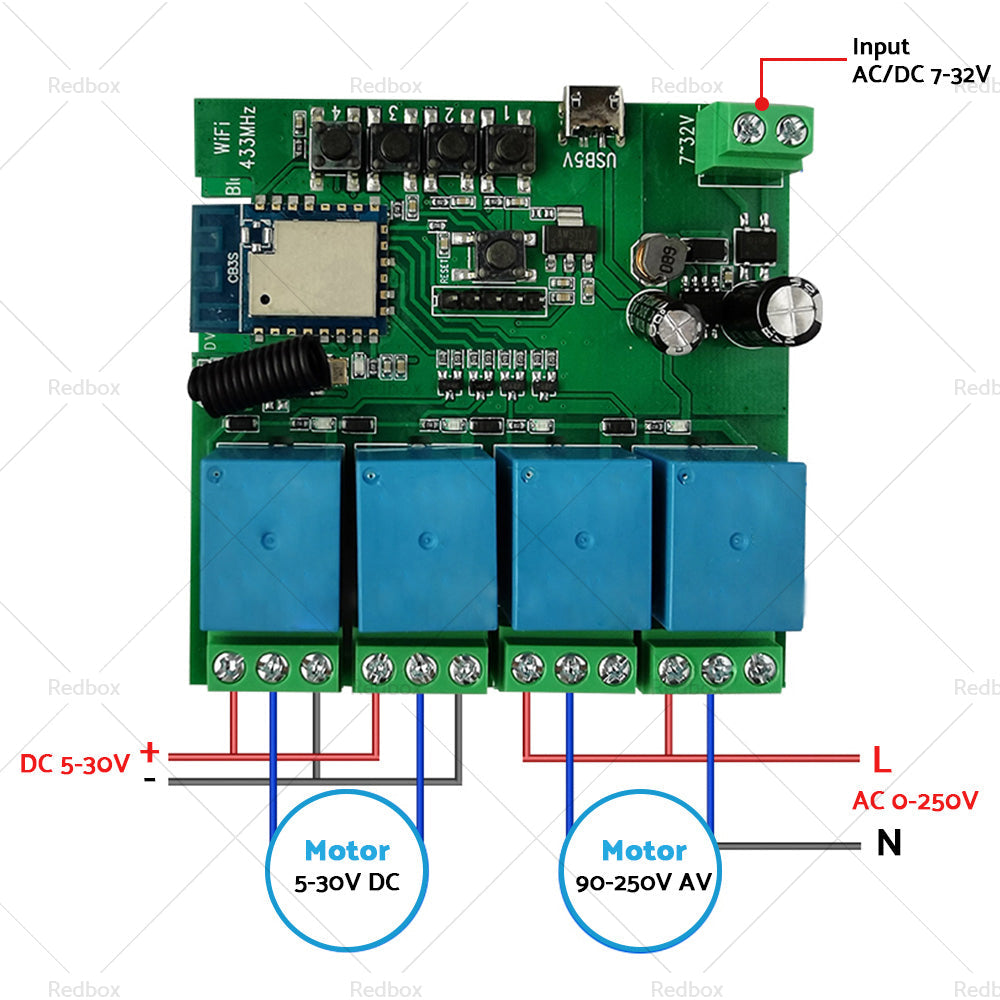 WIFI Bluetooth-compatible AC DC 4 Channel Relay Module Development Board-4