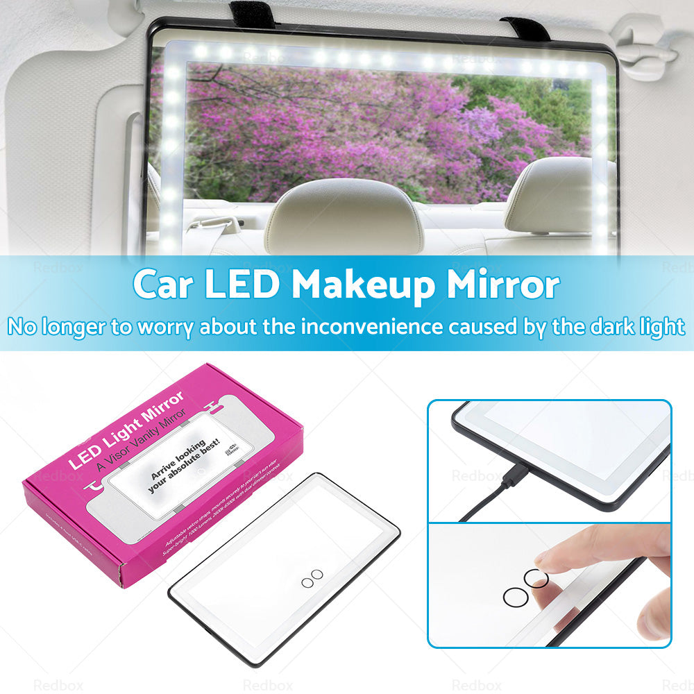 Car Sun Visor Makeup Cosmetic Mirror Set with 3 Type 60 LED Light Black 26x13cm-2