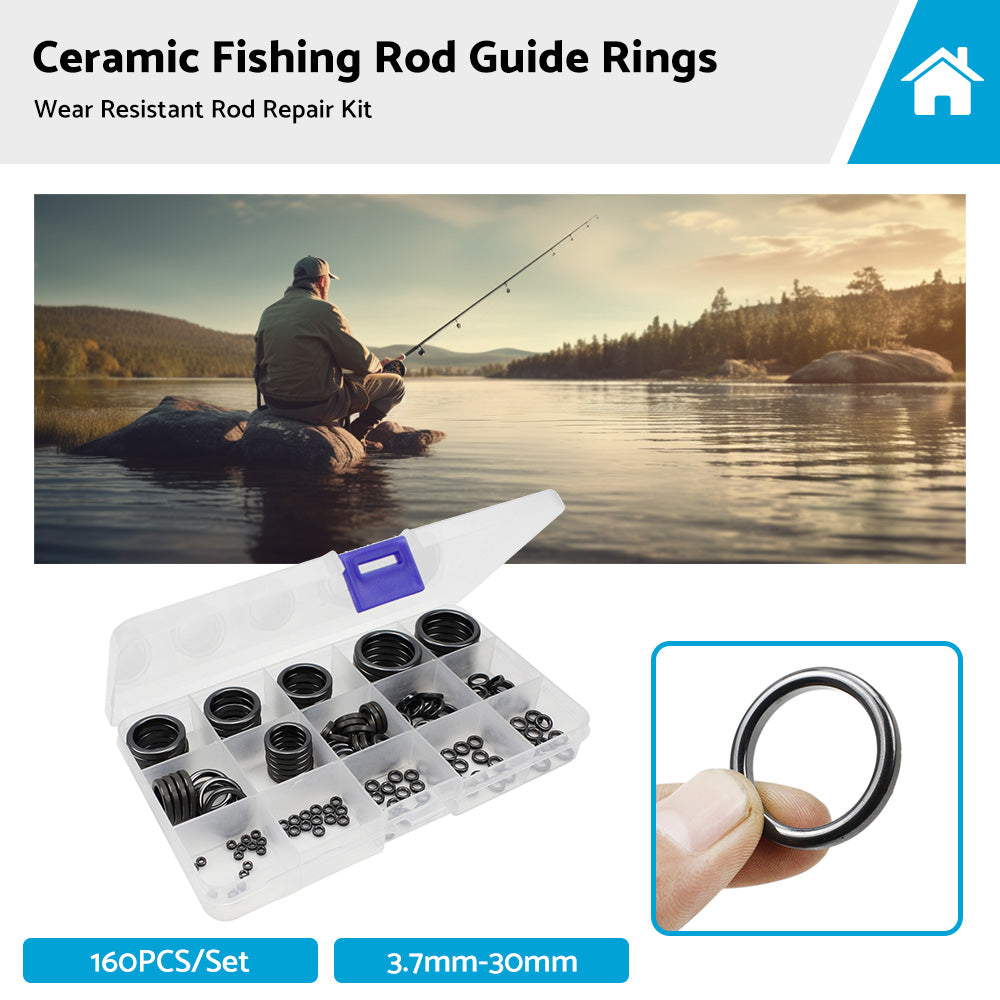 160Pcs 3. 7mm-30mm Ceramic Fishing Rod Guide Rings Wear Resistant Rod Repair Kit-0