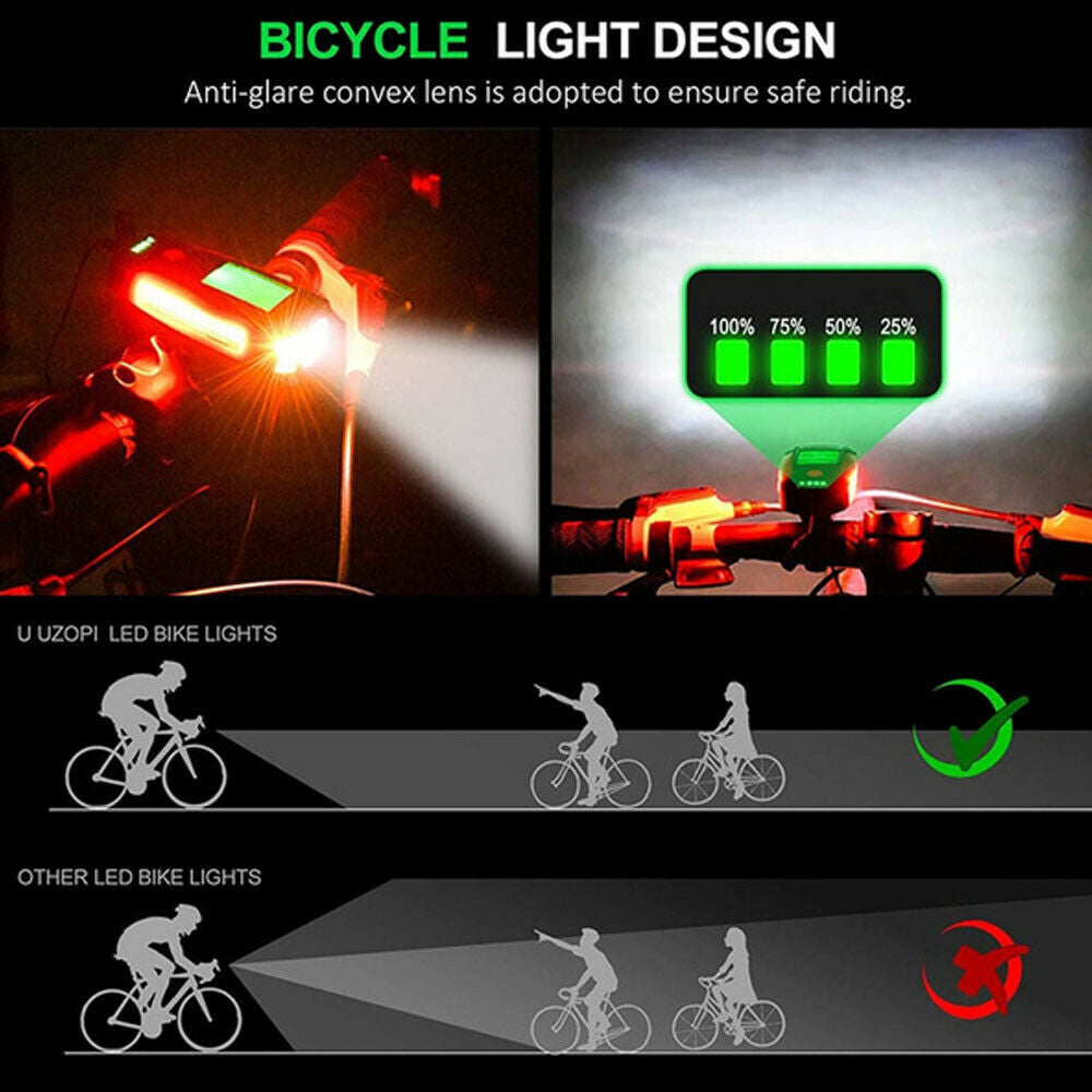 USB Rechargeable LED Bicycle Headlight Bike Front Head Light w or  Horn Speedometer-3