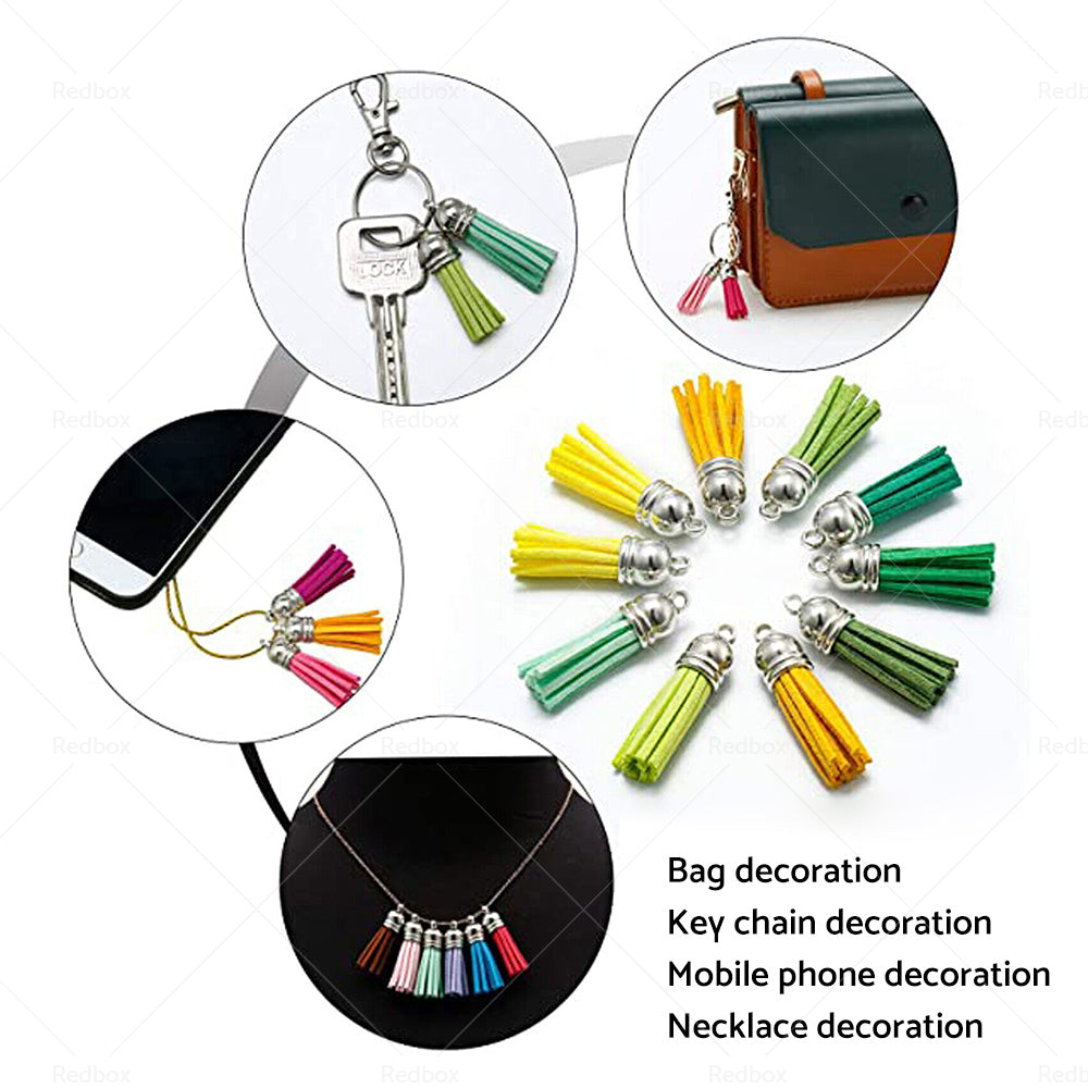 100PCS Key Chain Ring Tassels Pendants Bulk Leather Tassel Crafts Jewelry Making-4