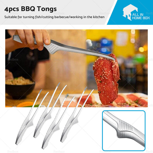 4PCS Korean and Japanese BBQ Tongs Self-Standing Grill Tongs Non-Slip Cooking-0