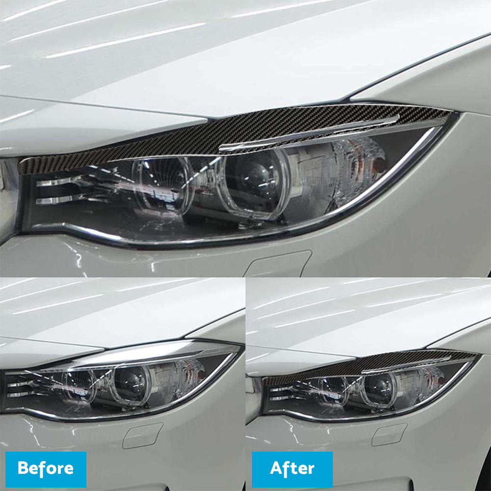 Carbon Fiber Headlight Eyebrow Eyelids Cover Trim Fits BMW E90 E91 328i 335i-3