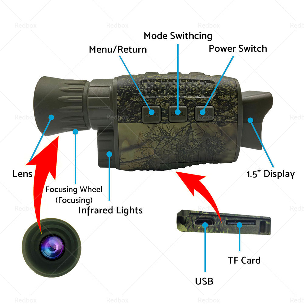 IR Night Vision Monocular 5X Zoom Telescope Digital HD Camera Hunting Video 4K-3
