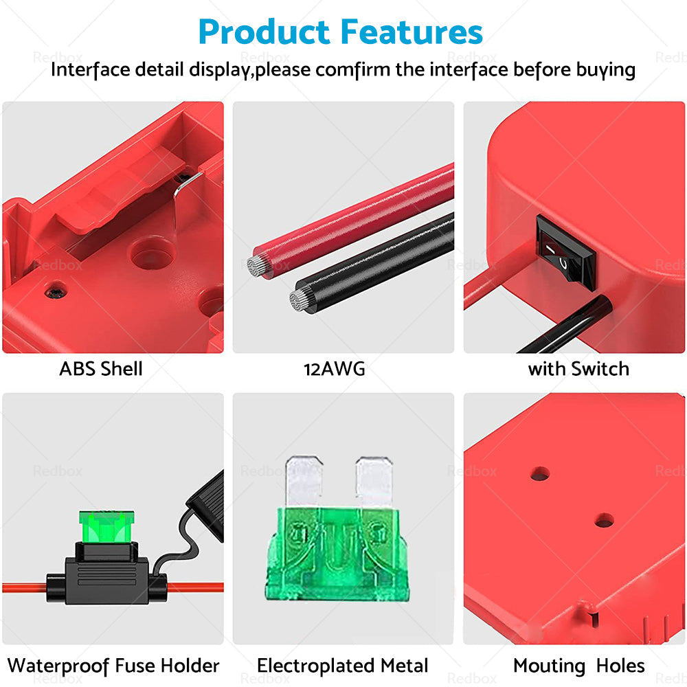 Battery Adapters W  Fuse Built-in Switch Suitable For Milwaukee 18V 14Awg-3