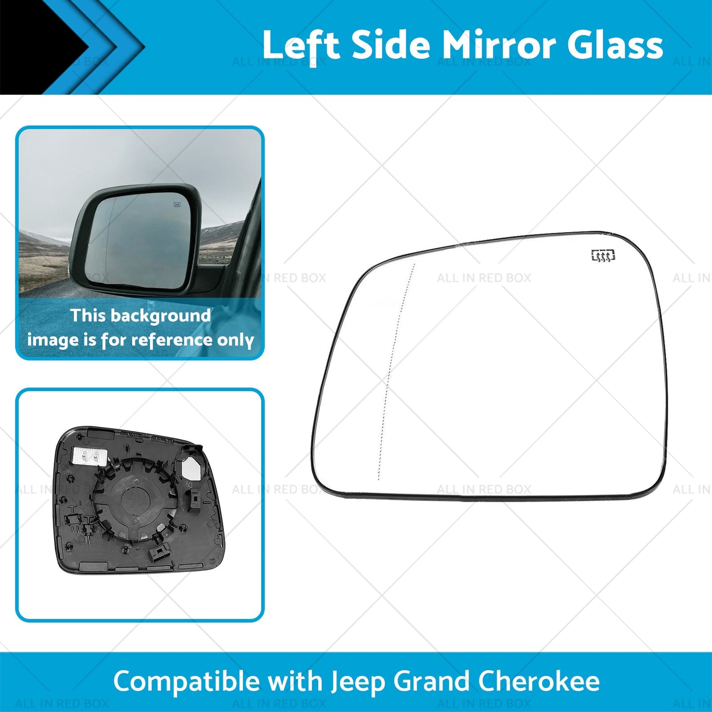 Left Side Mirror Glass Suitablefor Jeep Grand Cherokee WK 10- Convex Heated Base-1