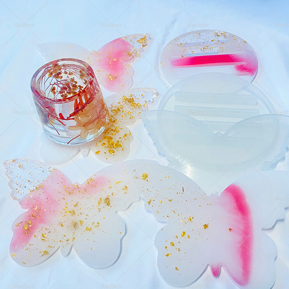 Epoxy Resin 4PCS Butterfly Shaped Coaster molds  Holder Mold for Silicone Resin-3