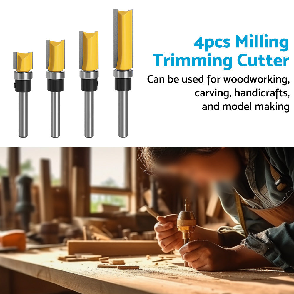 4pcs 1 4 Shank Top Bearing Flush Trim Pattern Router Bit Set Milling Cutter Kit-4