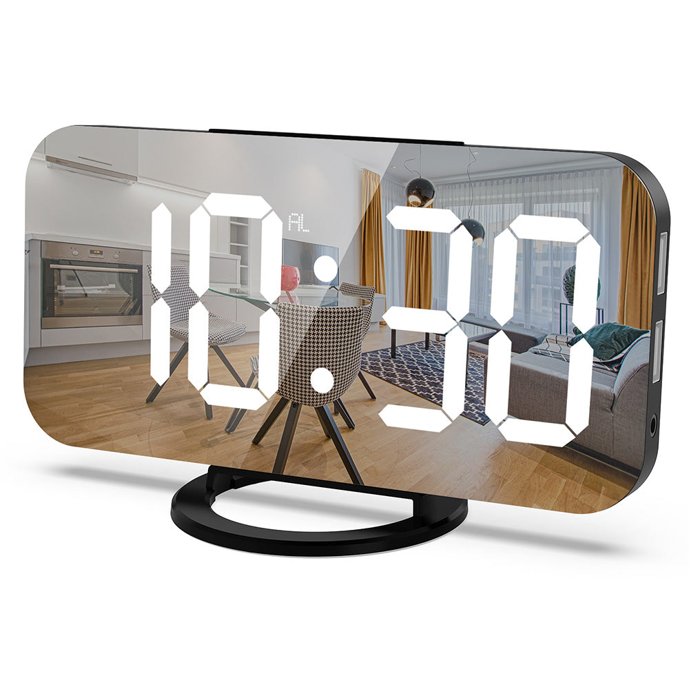 Digital Alarm Clock Mirror LED Display Snooze Function Dim Mode Wall Bedroom-5