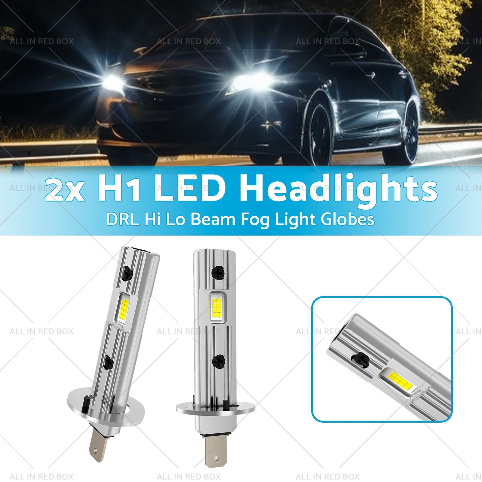 2x H1 LED Headlights DRL Hi Lo Beam Fog Light Globes 13W 6000K White Lamp Bulbs-2
