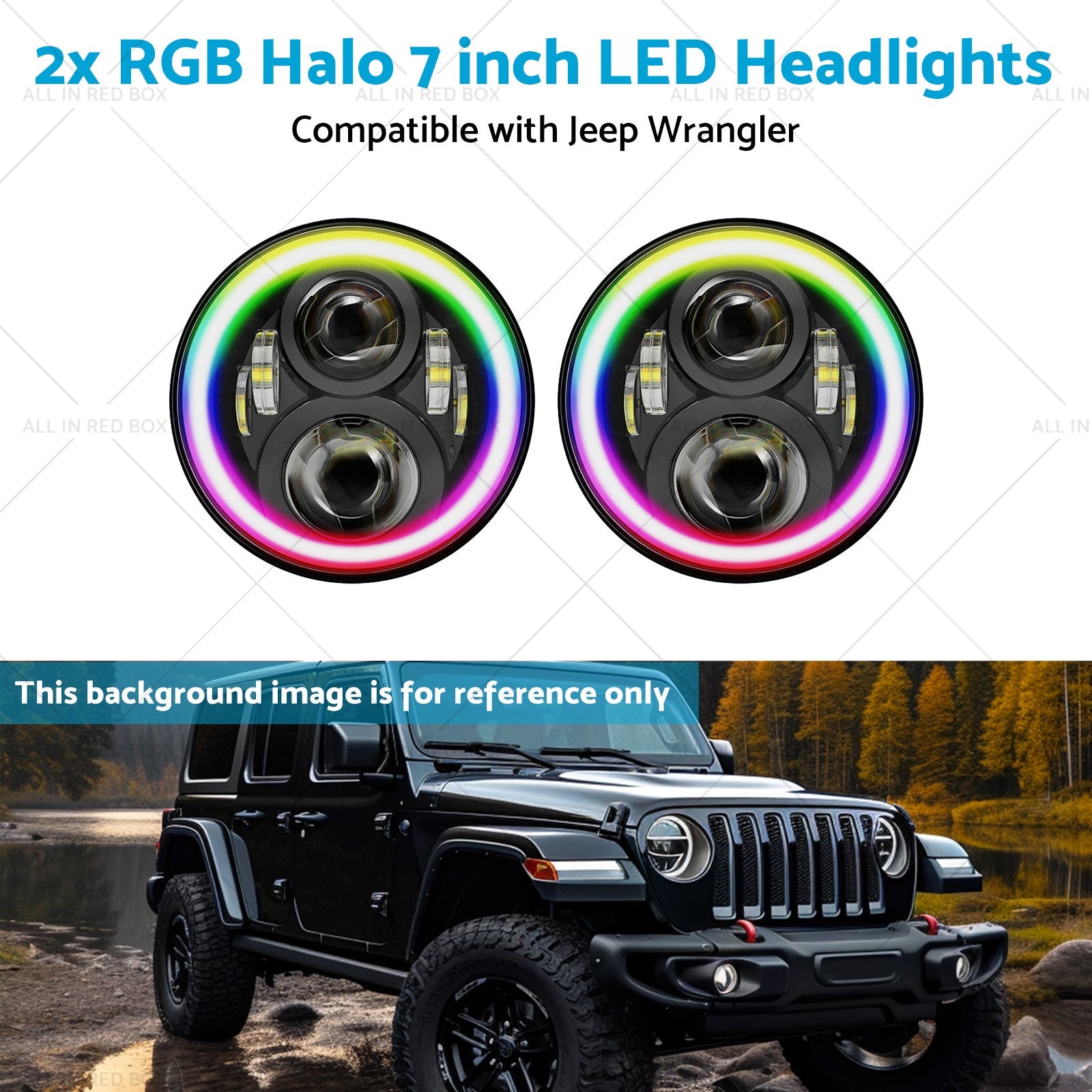 RGB Halo 7 inch LED Headlights Projector Hi Lo Beam DRL Suitable for Jeep GQ-4