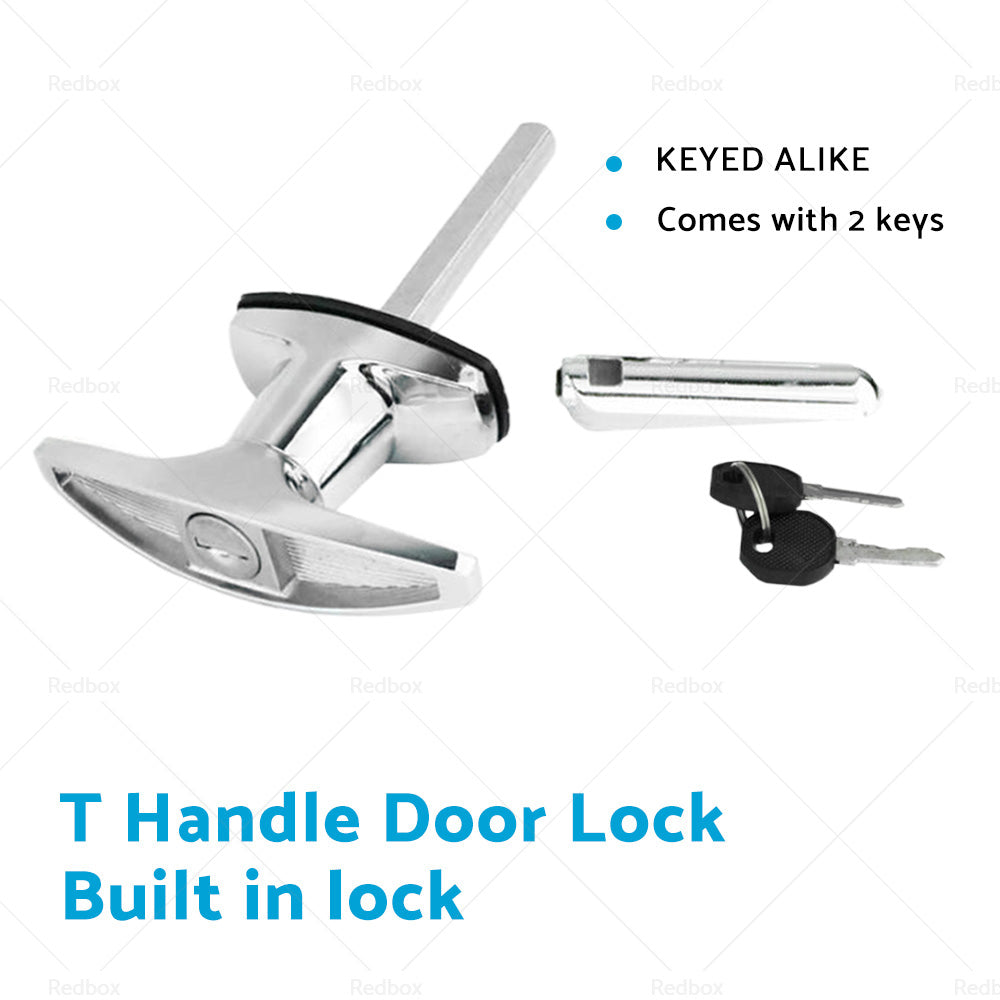 2 Set Chrome Rear Fixing T Handle Lock W or  Key For Trailer Caravan Canopy Toolbox-2