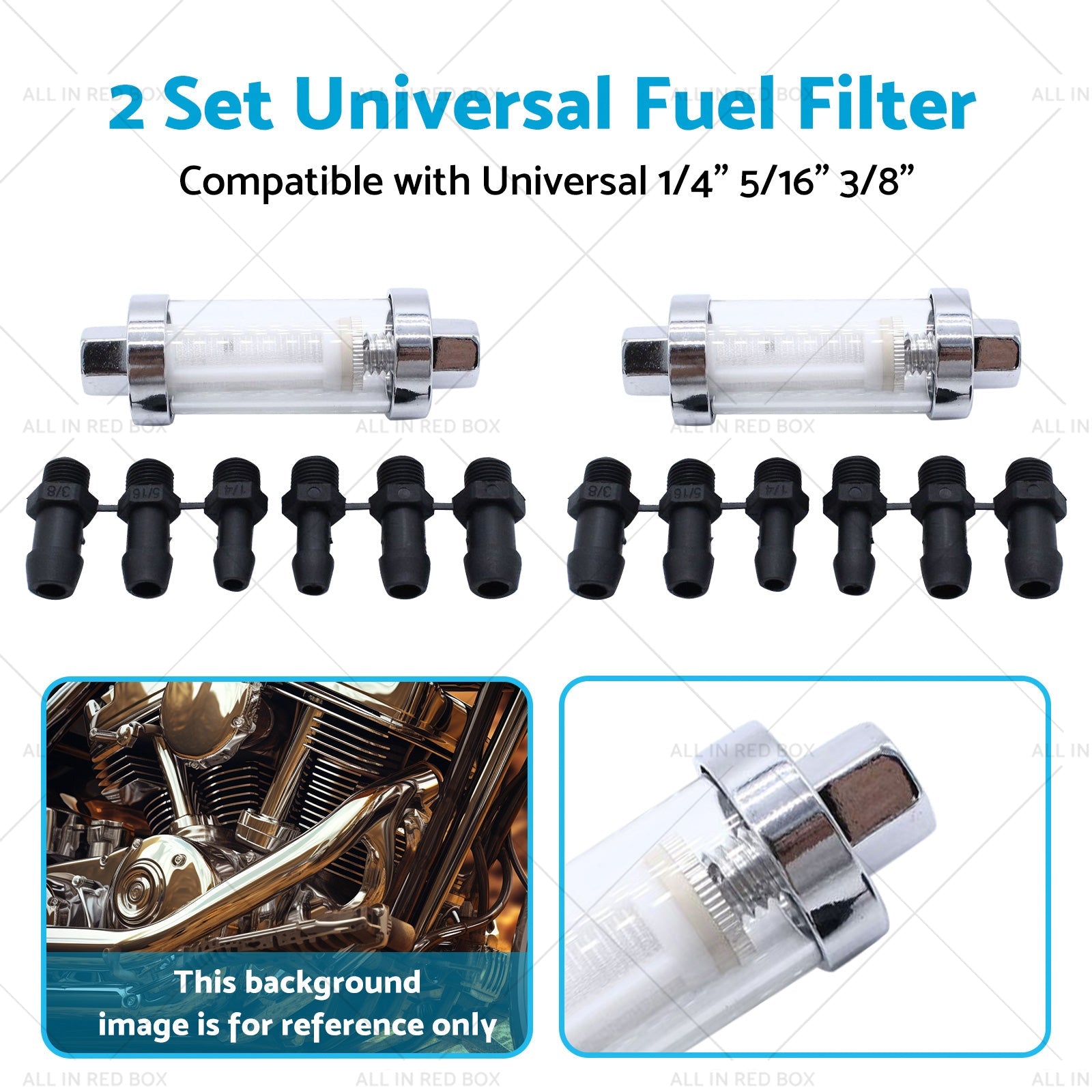 2x Reusable Washable Fuel Filter Chrome Glass Inline Suitablefor 1 4inch 5 16inch 3 8inch-4