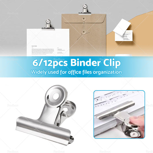 6/12PCS Stainless Steel Bulldog Paper Clip Metal Office Binder Grip Clamp 75mm-1