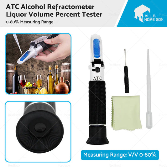 ATC Alcohol Refractometer Liquor Volume Percent Tester 0-80percent Measuring Range-0