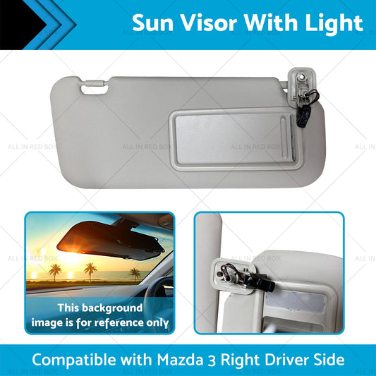 BBM369-270C-75 Right Driver Side Sun Visor With Light Suitable for Mazda 3 10-13-1