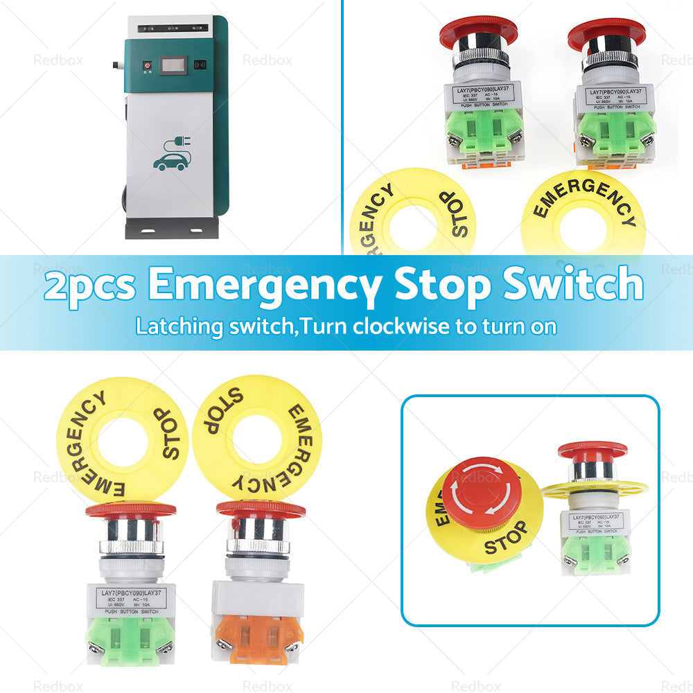 2Pcs Emergency Stop Button Shut Off Push Button Switch Red Mushroom-2