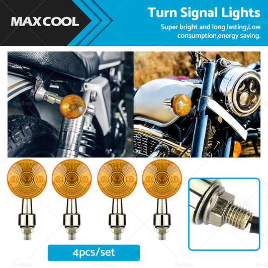 4x Chrome Motorcycle Turn Signal Lights Amber Indicators Blinker Universal Bulb-0