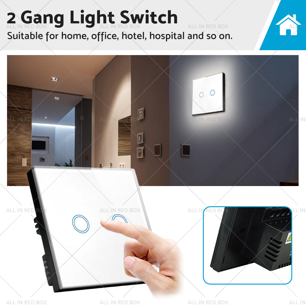 87x87mm Touch Wall Light Switch LED 2 Gang 1way Touch Glass Switch-0