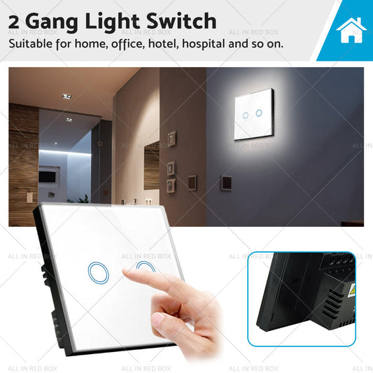 87x87mm Touch Wall Light Switch LED 2 Gang 1way Touch Glass Switch-0