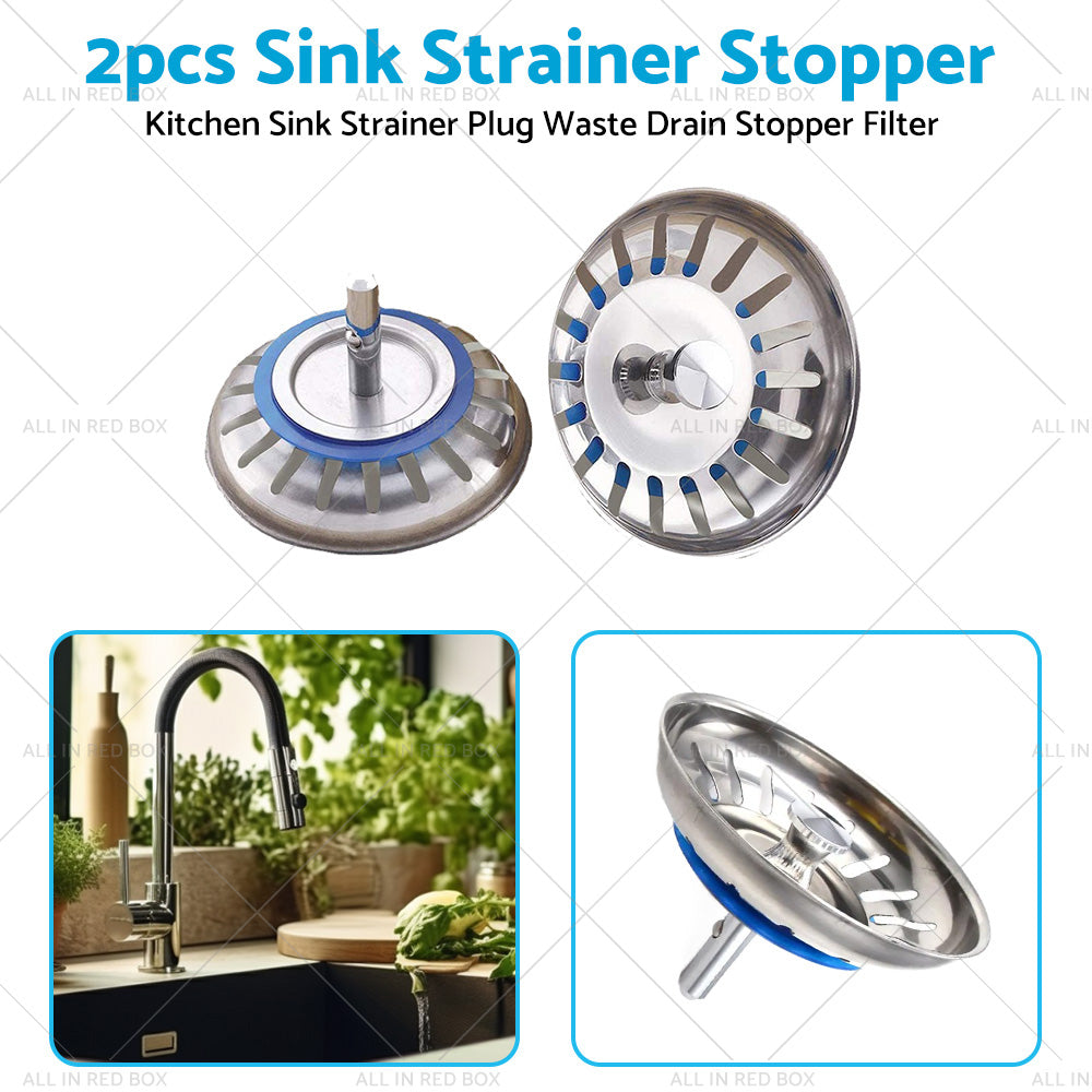 2PCS Kitchen Sink Strainer Plug Waste Drain Stopper Filter Stainless Steel-3