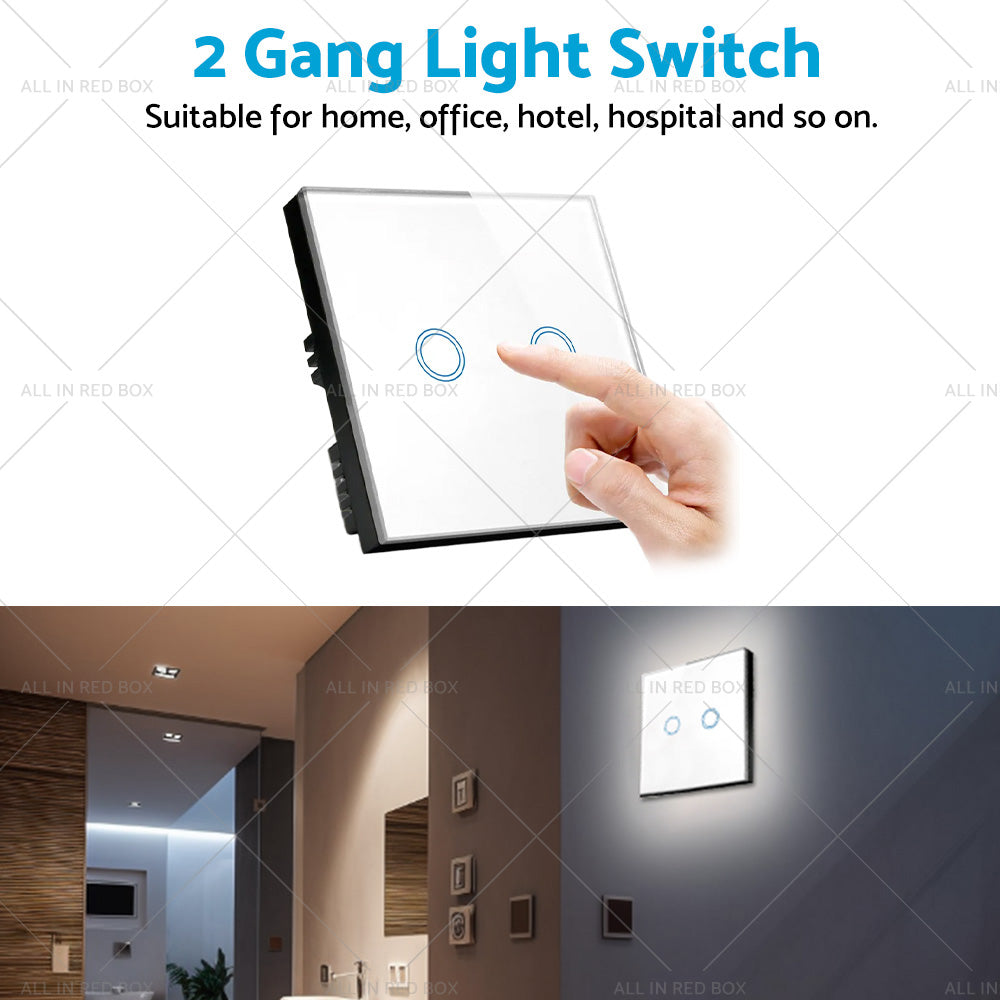 87x87mm Touch Wall Light Switch LED 2 Gang 1way Touch Glass Switch-2